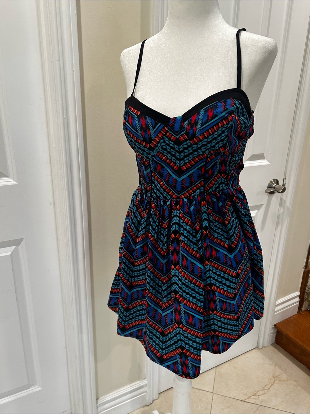 Forever 21 Boho Tribal Print Fit & Flare Sundress Summer Mini Dress - Picture 2 of 7